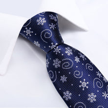 Christmas Blue Solid Snowflake Men's Tie Pocket Square Cufflinks Set