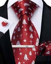 Christmas Tree Red Solid Men's Tie Handkerchief Cufflinks Clip Set