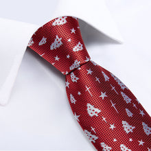 Red Silk Christmas Tree Men's Tie Pocket Square Cufflinks Set