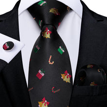 Christmas Gift Men's Black Silk Tie Pocket Square Cufflinks Set