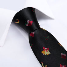Christmas Bell Black Solid Men's Tie Handkerchief Cufflinks Clip Set