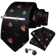 Christmas Bell Black Solid Men's Tie Handkerchief Cufflinks Clip Set
