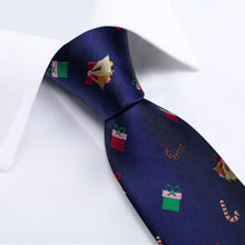 Christmas Men's Blue Silk Tie Pocket Square Cufflinks Set