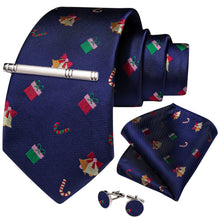 Christmas Bell Blue Solid Men's Tie Handkerchief Cufflinks Clip Set