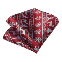 Christmas Elk Snowflake Red Solid Men's Tie Pocket Square Cufflinks Set