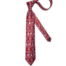 Christmas Elk Snowflake Red Solid Men's Tie Handkerchief Cufflinks Clip Set
