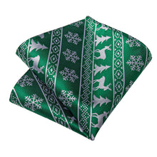 Christmas Green Snowflake Elk Christmas Tree Men's Tie Pocket Square Cufflinks Clip Set