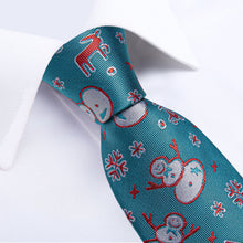 Christmas Snowman Green Solid Men's Tie Handkerchief Cufflinks Clip Set