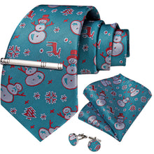 Christmas Snowman Green Solid Men's Tie Handkerchief Cufflinks Clip Set