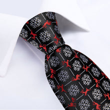 Christmas Snowflake Men's Black Tie Pocket Square Cufflinks Set