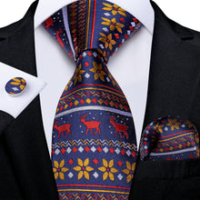Christmas Red Elk Floral Men's Tie Pocket Square Cufflinks Set