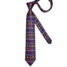 Christmas Blue Red Elk Floral Men's Tie Handkerchief Cufflinks Clip Set