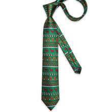 Christmas Green Red EIk Floral Men's Tie Handkerchief Cufflinks Clip Set