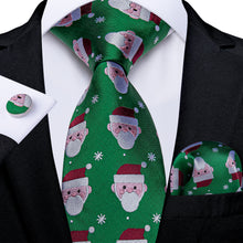 Christmas Green Solid Santa Claus Men's Tie Pocket Square Cufflinks Set
