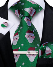 Christmas Avatar Green Solid Men's Tie Handkerchief Cufflinks Clip Set