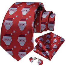 Christmas Red Solid Santa Claus Men's Tie Pocket Square Cufflinks Set