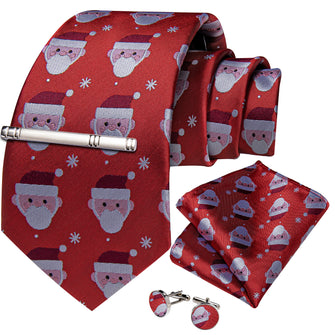 Christmas Avatar Red Solid Men's Tie Handkerchief Cufflinks Clip Set