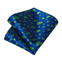 Blue Silk Green Christmas Tree Men's Tie Pocket Square Cufflinks Set