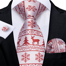 Christmas Red Elk Snowflake Tree Men's Tie Pocket Square Cufflinks Set
