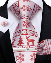 Christmas Red Elk Snowflake Men's Tie Handkerchief Cufflinks Clip Set
