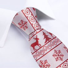 Christmas Red Elk Snowflake Tree Men's Tie Pocket Square Cufflinks Set