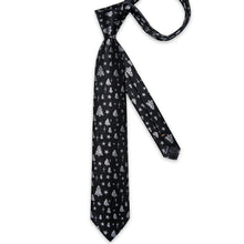 Christmas Silver Tree Black Solid Men's Tie Handkerchief Cufflinks Clip Set