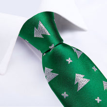 Christmas Green Solid Tree Pattern Men's Tie Pocket Square Cufflinks Set
