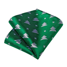 Christmas Green Solid Tree Pattern Men's Tie Pocket Square Cufflinks Set