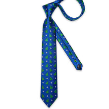 Christmas Blue Solid Green Christmas Tree Men's Tie Pocket Square Cufflinks Set
