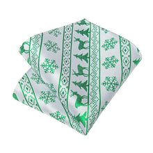 Christmas Green Elk Snowflake White Solid Men's Tie Handkerchief Cufflinks Clip Set