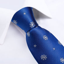 Christmas Snowflake Blue Solid Men's Tie Handkerchief Cufflinks Clip Set