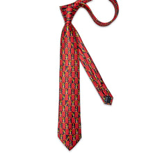 Christmas Red Solid Cartoon Dog Men's Tie Pocket Square Cufflinks Set