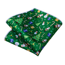 Christmas Green Floral Cartoon Men's Tie Pocket Square Cufflinks Set