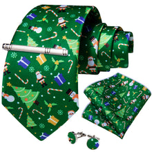 Christmas Novel Green Men's Tie Handkerchief Cufflinks Clip Set