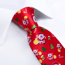 Christmas Novel Cartoon Red Men's Tie Handkerchief Cufflinks Clip Set