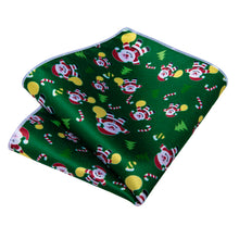 Christmas Novel Cartoon Green Men's Tie Handkerchief Cufflinks Clip Set