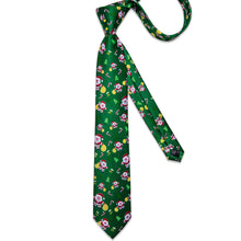 Christmas Novel Cartoon Green Men's Tie Handkerchief Cufflinks Clip Set
