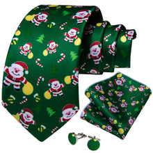 Christmas Green Santa Novelty Tree Men's Tie Pocket Square Cufflinks Set