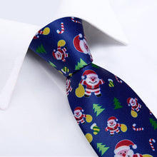 Christmas Blue Santa Novelty Tree Men's Tie Pocket Square Cufflinks Set