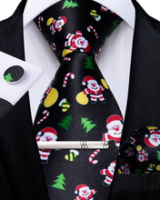 Christmas Novel Cartoon Black Men's Tie Handkerchief Cufflinks Clip Set