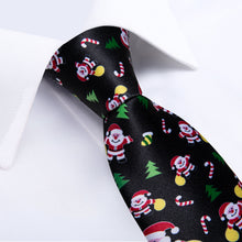 Christmas Novel Cartoon Black Men's Tie Handkerchief Cufflinks Clip Set