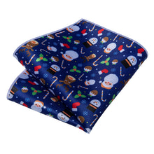 Christmas Blue Cartoon Novelty Men's Tie Pocket Square Cufflinks Set