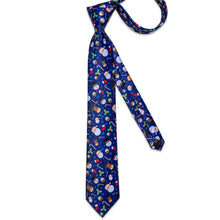 Christmas Novel Cartoon Dark Blue Men's Tie Handkerchief Cufflinks Clip Set
