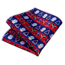 Christmas Novel Cartoon Red Blue Stripe Men's Tie Handkerchief Cufflinks Clip Set