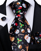 Christmas Black Solid Novel Men's Tie Pocket Square Cufflinks Set