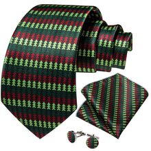 Christmas Red Green Yellow Pattern Men's Tie Pocket Square Cufflinks Set