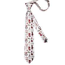 Christmas Novelty Cartoon White Solid Men's Tie Pocket Square Cufflinks Clip Set