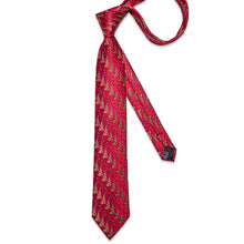 Christmas Red Solid Leaf Pattern Men's Tie Pocket Square Cufflinks Clip Set