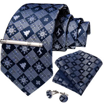 Christmas Lattice Pattern Men's Tie Pocket Square Cufflinks Clip Set