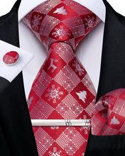 Christmas Red Lattice Pattern Men's Tie Pocket Square Cufflinks Clip Set
